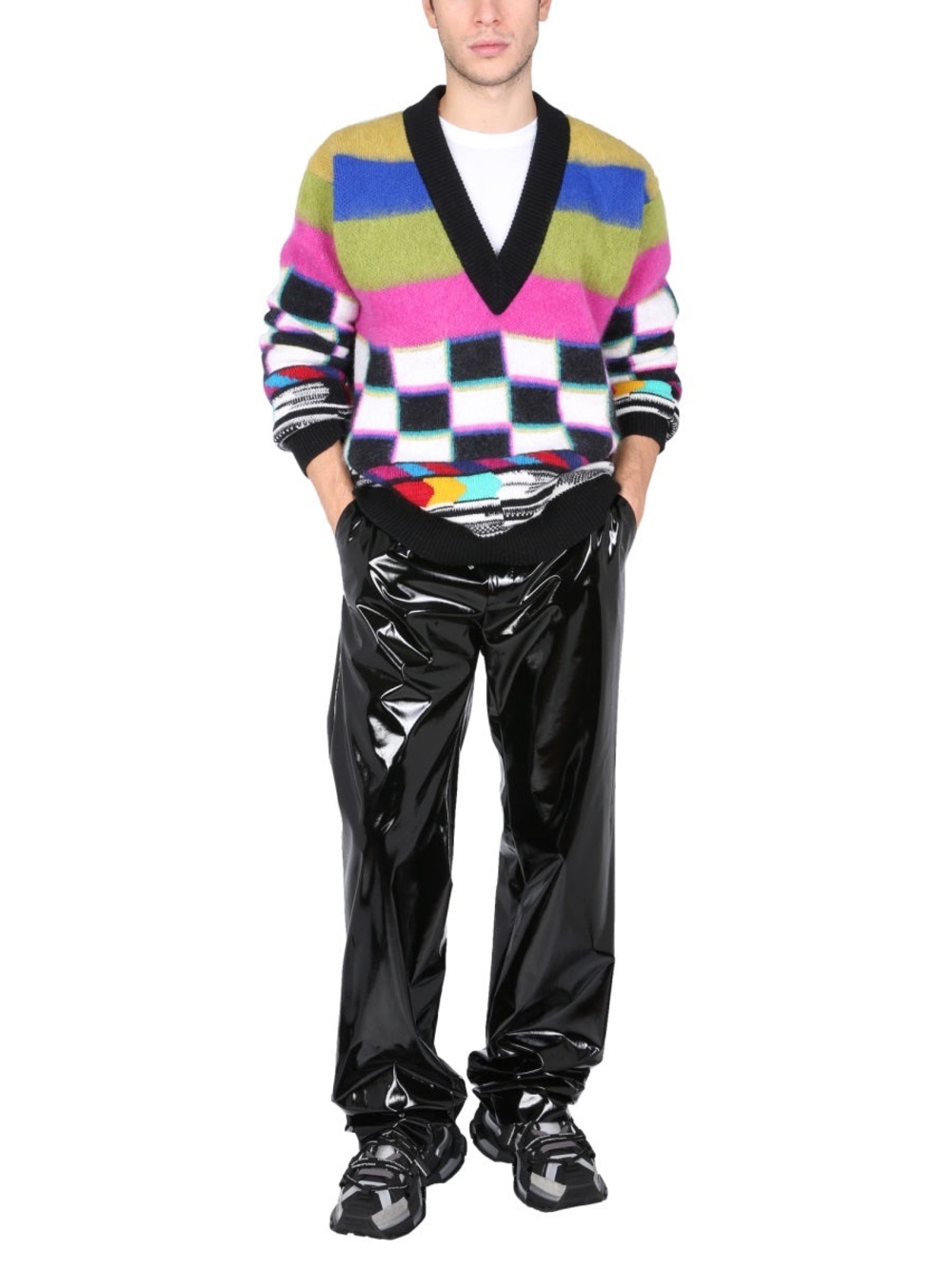 Dolce & Gabbana Multicolor V-Neck Patterned Sweater